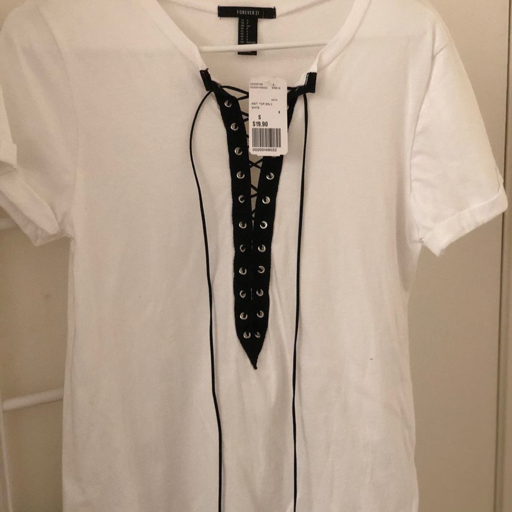Forever 21 White Laced Up T Shirt*SOLD*